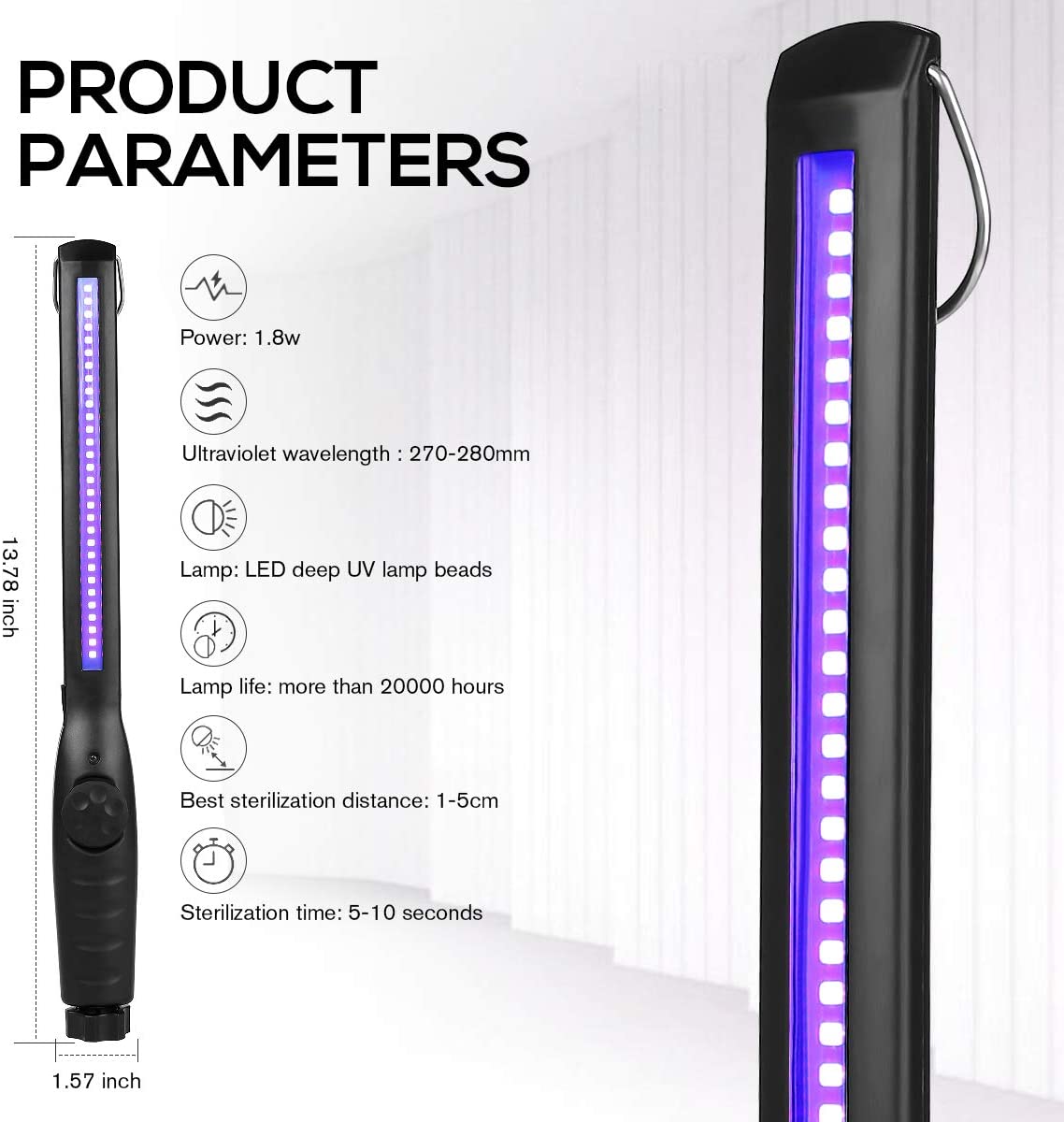 Swivel (UV) UltraViolet Lamp Wand With Magnetic Base - Rechargeable
