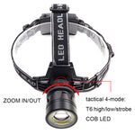 Zoomable Single Cree LED and COB Head Lamp - Rechargeable Type 2