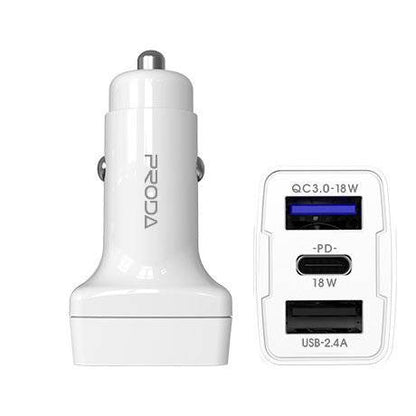 Proda Car Phone Charger with QC3.0 USB Type C Ports