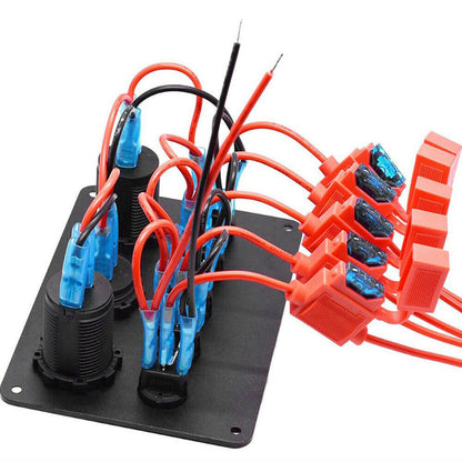 5 Gang Switch Panel With 12-24V Socket, Dual USB Ports and Voltage Meter