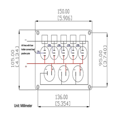 5 Gang Switch Panel With 12-24V Socket, Dual USB Ports and Voltage Meter