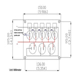5 Gang Switch Panel With 12-24V Socket, Dual USB Ports and Voltage Meter