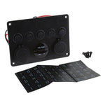 5 Gang Switch Panel With 12-24V Socket, Dual USB Ports and Voltage Meter
