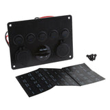 5 Gang Switch Panel With 12-24V Socket, Dual USB Ports and Voltage Meter